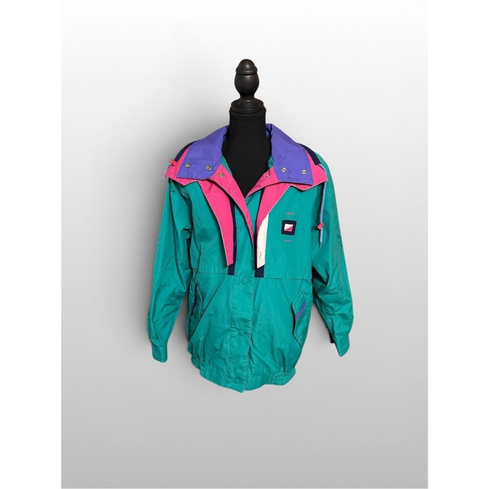 Vintage 90s Colorblock Windbreaker Jacket Teal Pink Purple M